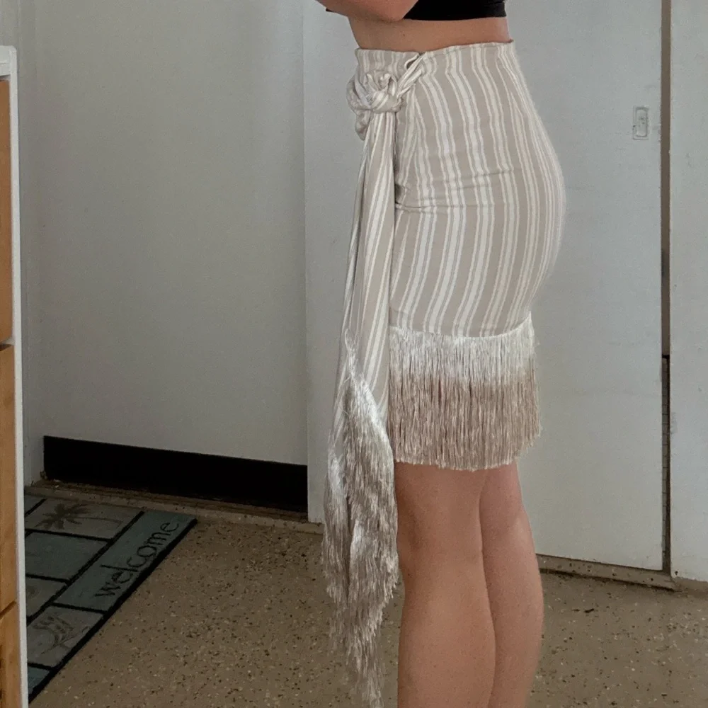 L'Academie Beige Asymmetrical Fringe Skirt - Picture 8 of 10